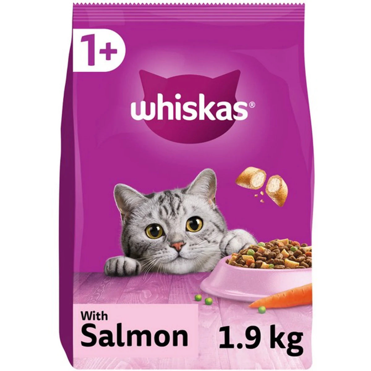 Whiskas 1+Cat Complete Dry With Salmon 1.9Kg (Pack of 4)