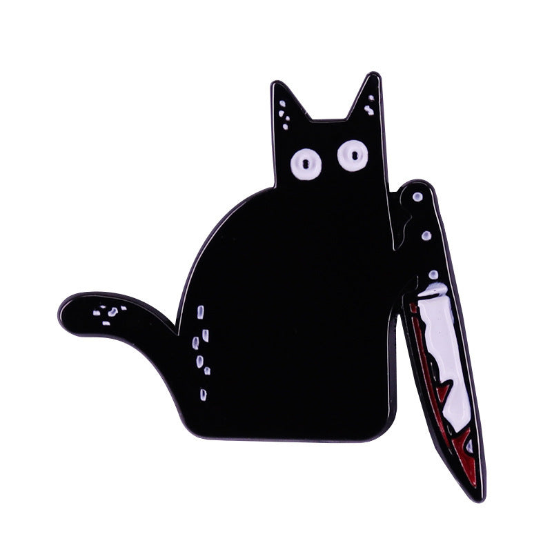 Black Slayer cat knife kitty Bloody Enamel Pin Knifecat brooch spooky dark art badge