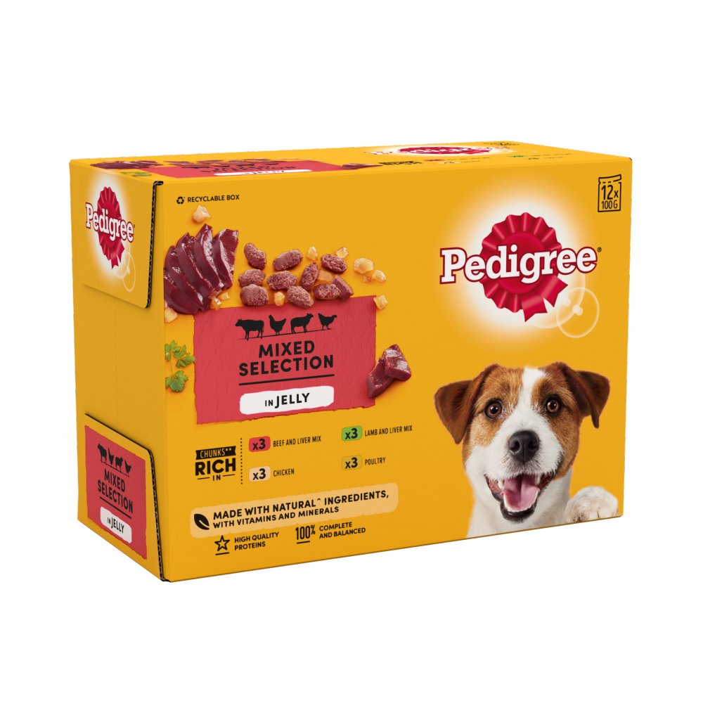 Pedigree Adult Wet Dog Food Pouches Mixed in Jelly 12 x 100g (Pack of 1) - Hungry Tails