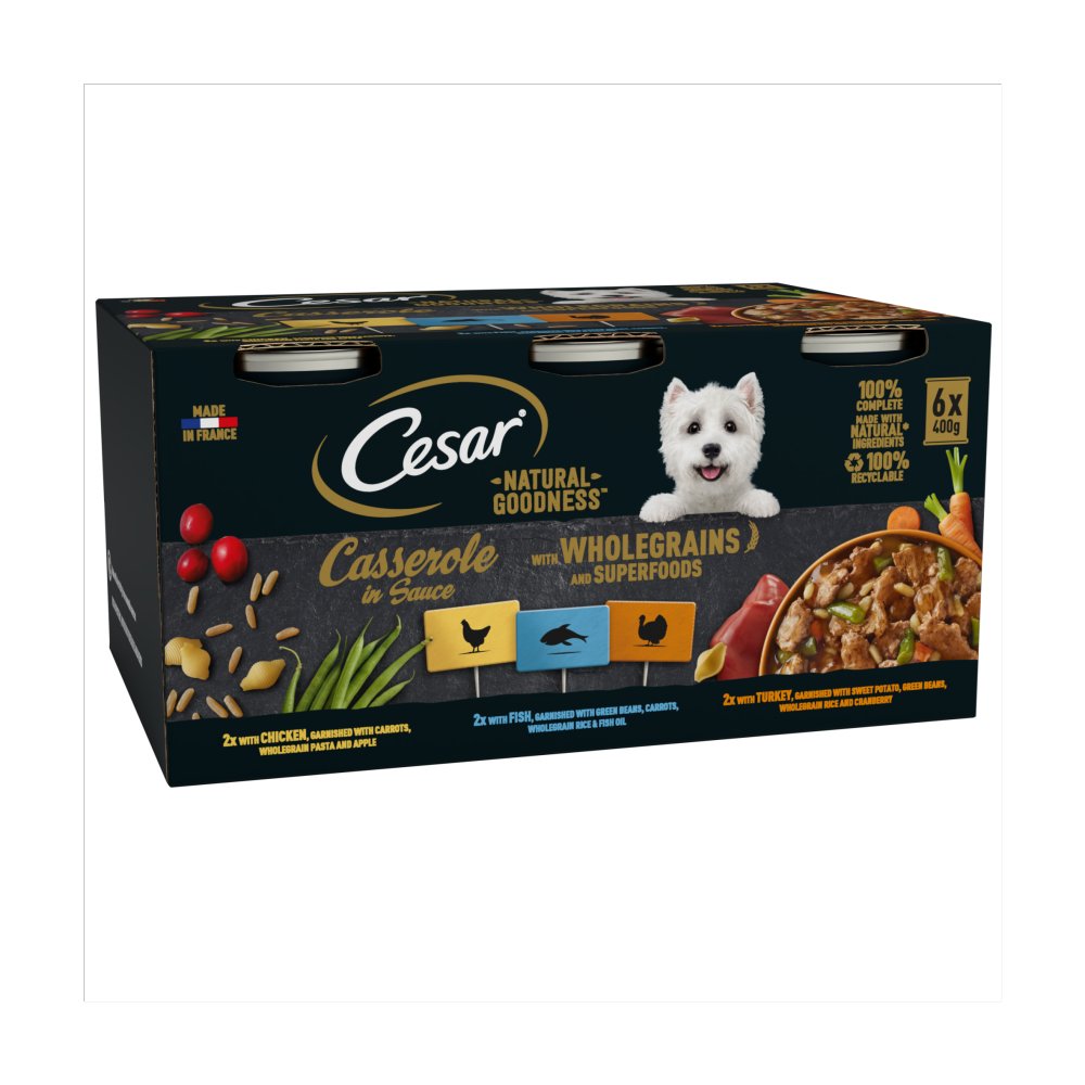 Cesar Natural Goodness Wholegrain Casserole Wet Dog Food Tin Mixed 6 x 400g (Pack of 4)