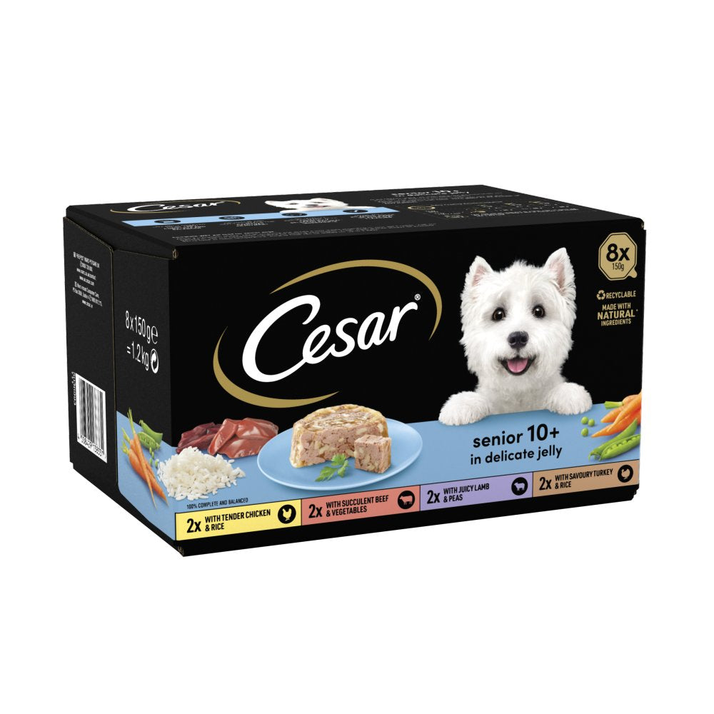 Cesar Senior Dog Food Trays Meat in Delicate Jelly 8 x 150g (Pack of 3)