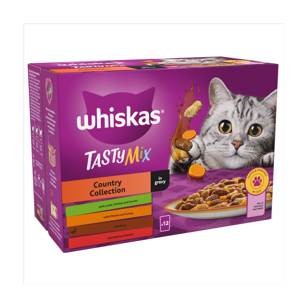 Whiskas 1+ Tasty Mix, Adult Cat Food in Gravy 12 x 85g (Pack of 4) - Hungry Tails