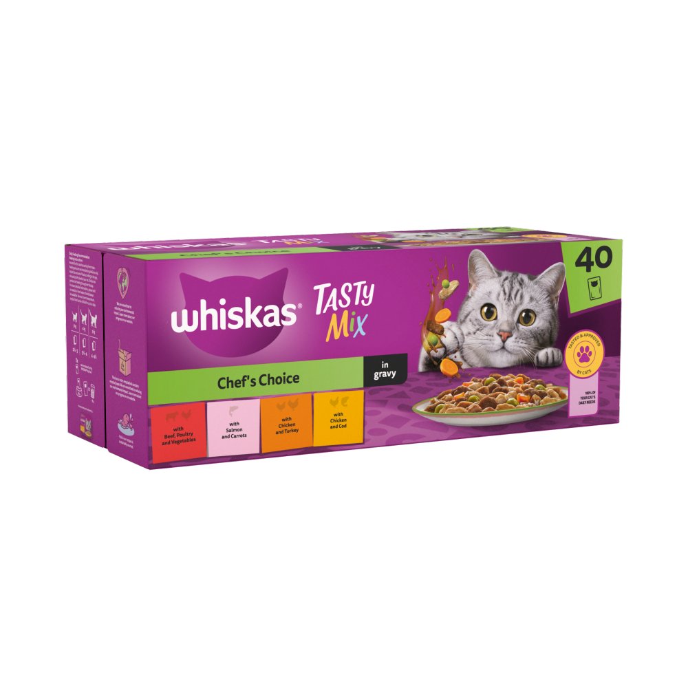 Whiskas 1+ Tasty Mix Adult Cat Food Pouches in Gravy 40 x 85g (Pack of 1)