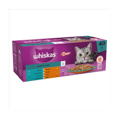 Whiskas 1+ Duo Surf and Turf, Adult Cat Food Pouches in Jelly 40 x 85g (Pack of 1)