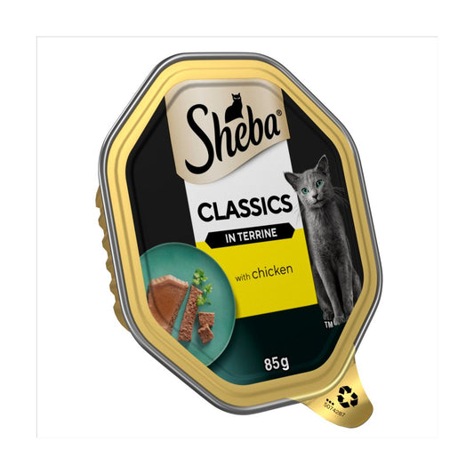 Sheba Classics Adult Cat Food Tray with Chicken in Terrine 85g (Pack of 22) - Hungry Tails