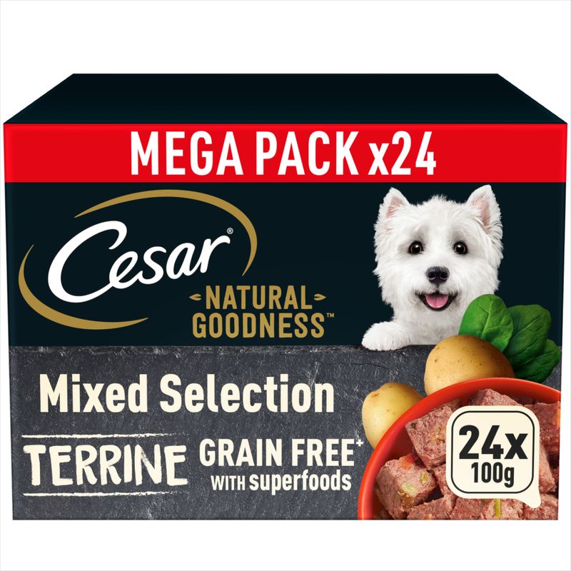 Cesar Natural Goodness Grain Free Adult Dog Food Mix Terrine Tray 24 x 100g (Pack of 1)