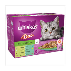 Whiskas 1+ Duo Mixed Adult Cat Food in Jelly 12 x 85g (Pack of 4)