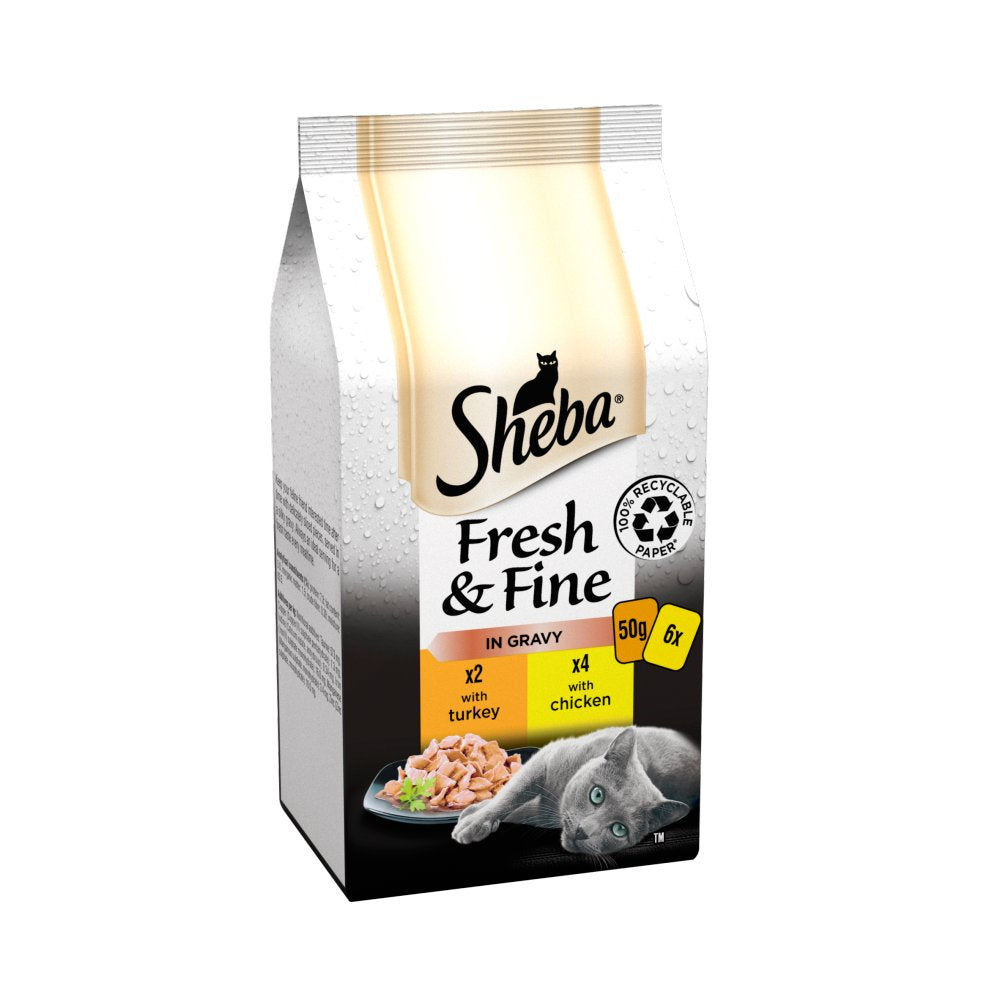 Sheba Fresh & Fine Cat Food Pouches Chicken & Turkey in Gravy 6 x 50g (Pack of 1)