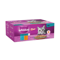 Whiskas 1+ Duo Surf and Turf, Adult Cat Food Pouches in Jelly 80 x 85g (Pack of 1)