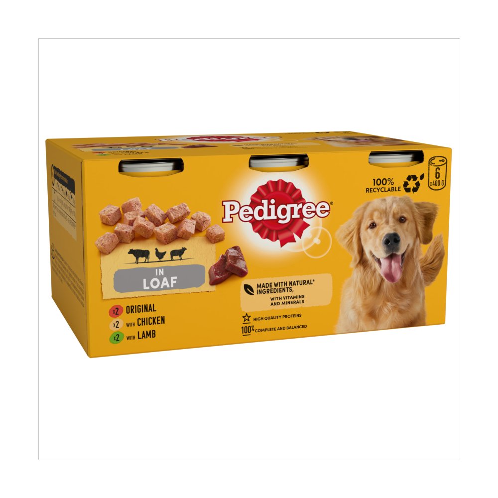 Pedigree Adult Dog Food Tins Mixed in Loaf 6 x 400g (Pack of 1)