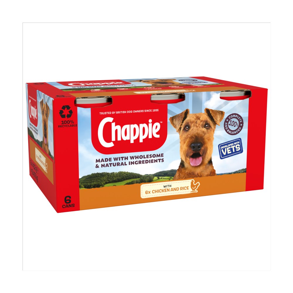 Chappie Adult Wet Dog Food Tins Chicken & Rice in Loaf 6 x 412g (Pack of 1)