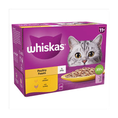 Whiskas 11+ Poultry Feasts Senior Cat Food Pouches in Jelly 12 x 85g (Pack of 4)