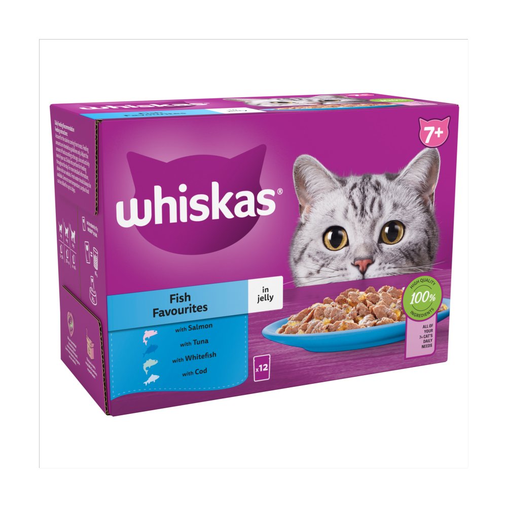 Whiskas 7+ Fish Favourites Senior Cat Food in Jelly 12 x 85g (Pack of 4) - Hungry Tails