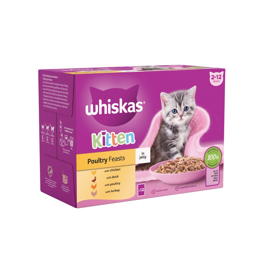 Whiskas Kitten Poultry Feasts Food Pouches in Jelly 12 x 85g (Pack of 1) - Hungry Tails