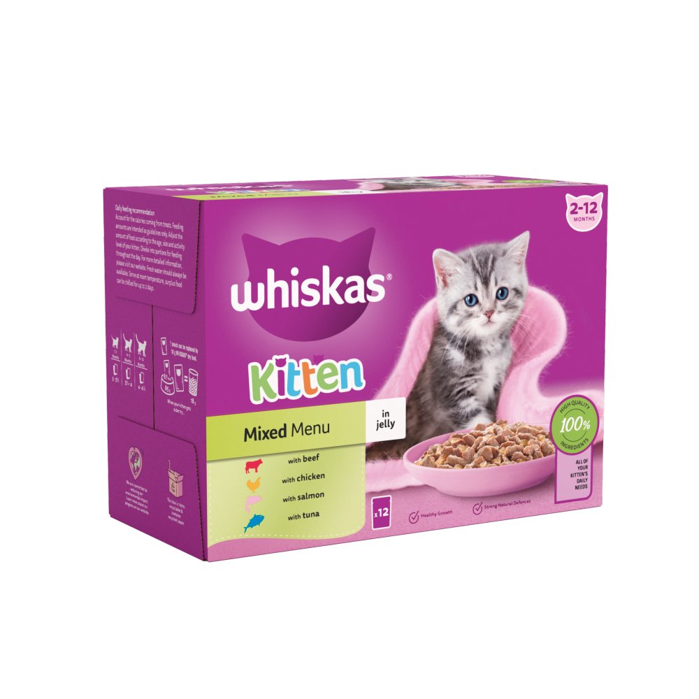 Whiskas Kitten Mixed Menu Cat Food Pouches in Jelly 12 x 85g (Pack of 4) - Hungry Tails