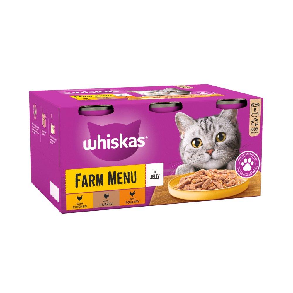 Whiskas Farm Menu Adult Cat Food in Jelly 6 x 400g (Pack of 4)