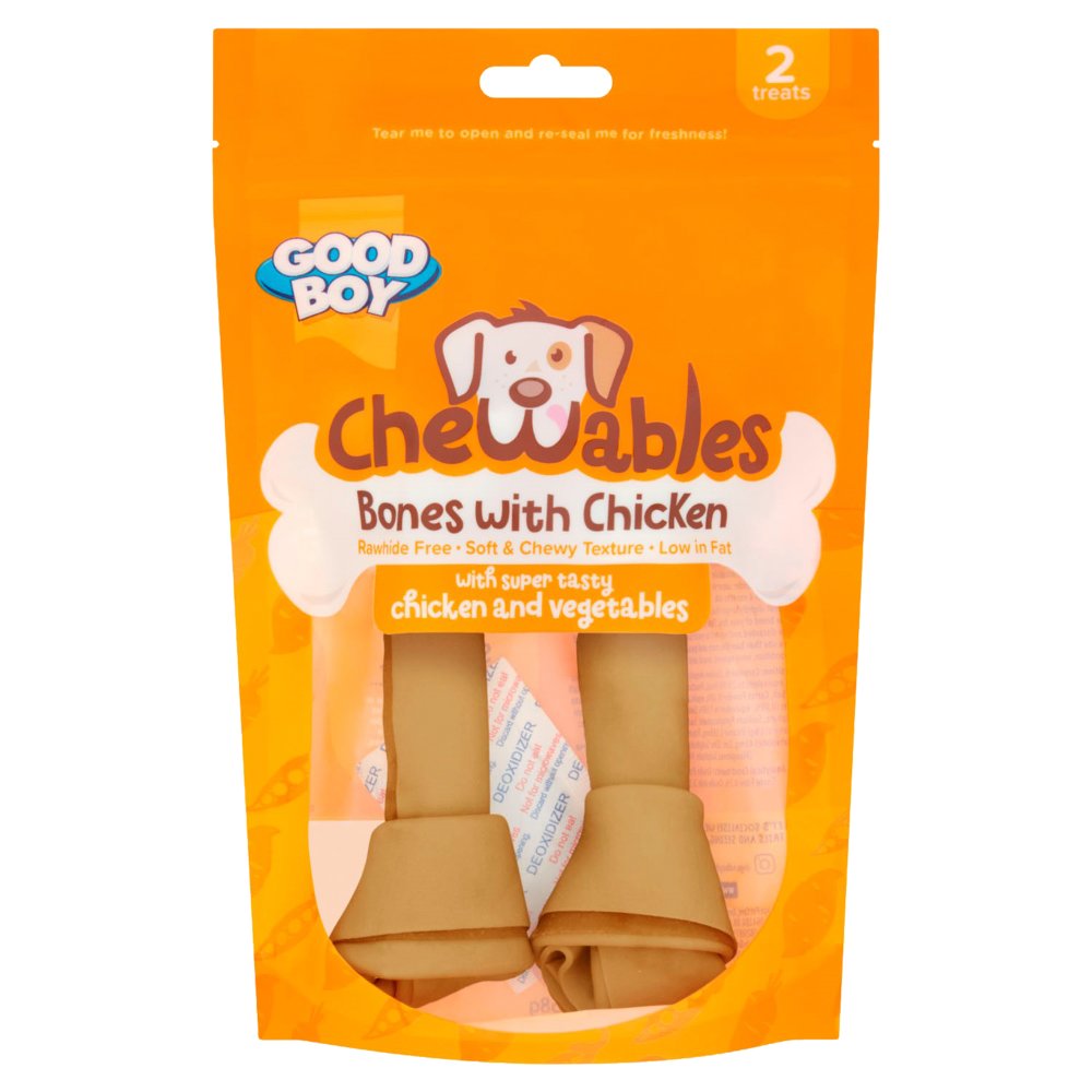 Good Boy Chewables Medium Chicken Bones Rawhide Free Dog Treats 2 Pack 158g (Pack of 8)