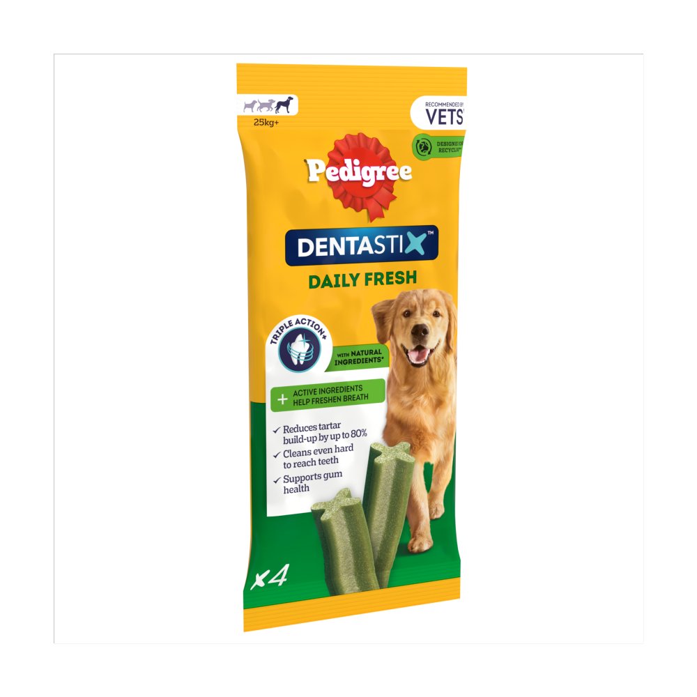 Pedigree Dentastix Fresh Daily Dental Chews Large Dog Treat 4 Sticks 154g (Pack of 14)