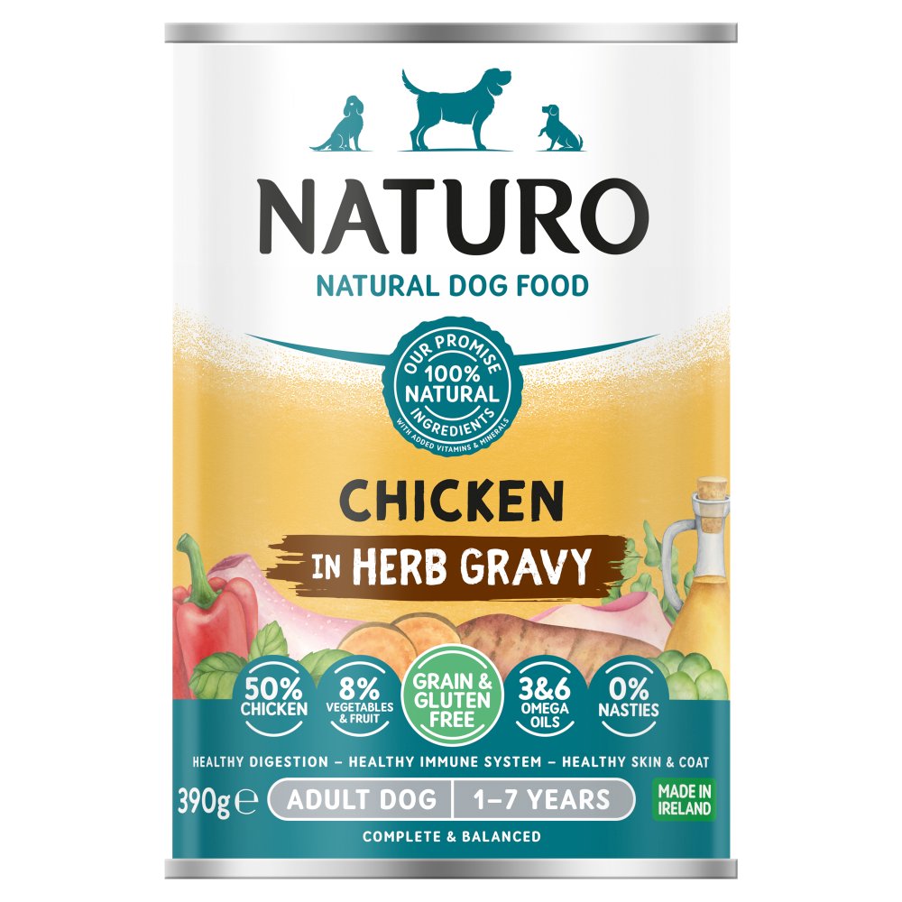 Naturo Natural Dog Food Chicken in Herb Gravy Adult Dog 1-7 Years 390g (Pack of 12)