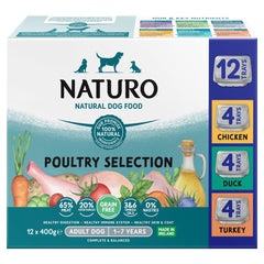 Naturo Natural Dog Food Poultry Selection Adult Dog 1-7 Years 12 x 400g (Pack of 1)