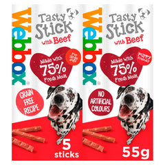 Webbox 5 Tasty Sticks with Beef 55g (Pack of 18) - Hungry Tails