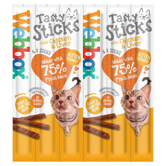 Webbox 6 Tasty Sticks with Chicken & Liver, Semi-Moist Tasty Treats 30g (Pack of 12)