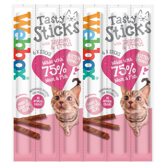 Webbox 6 Tasty Sticks with Salmon & Trout, Semi-Moist Tasty Treats 30g (Pack of 12)