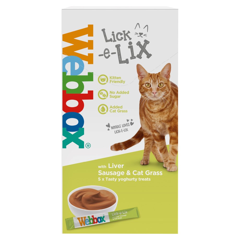 Webbox Lick e Lix with Liver, Sausage & Cat Grass Tasty Yoghurty Treats 5 x 15g  (Pack of 17)