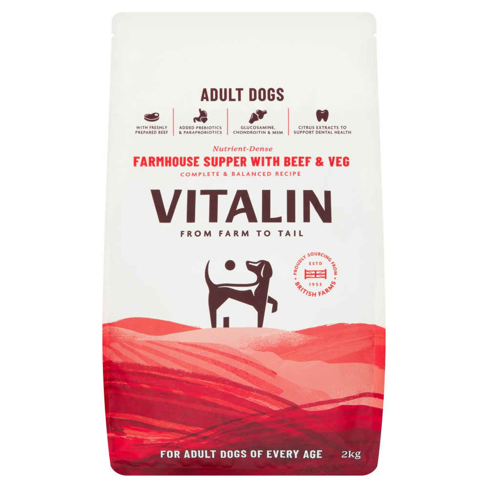 Vitalin Farmhouse Supper with Beef & Veg Adult Dog Food 2kg (Pack of 4)