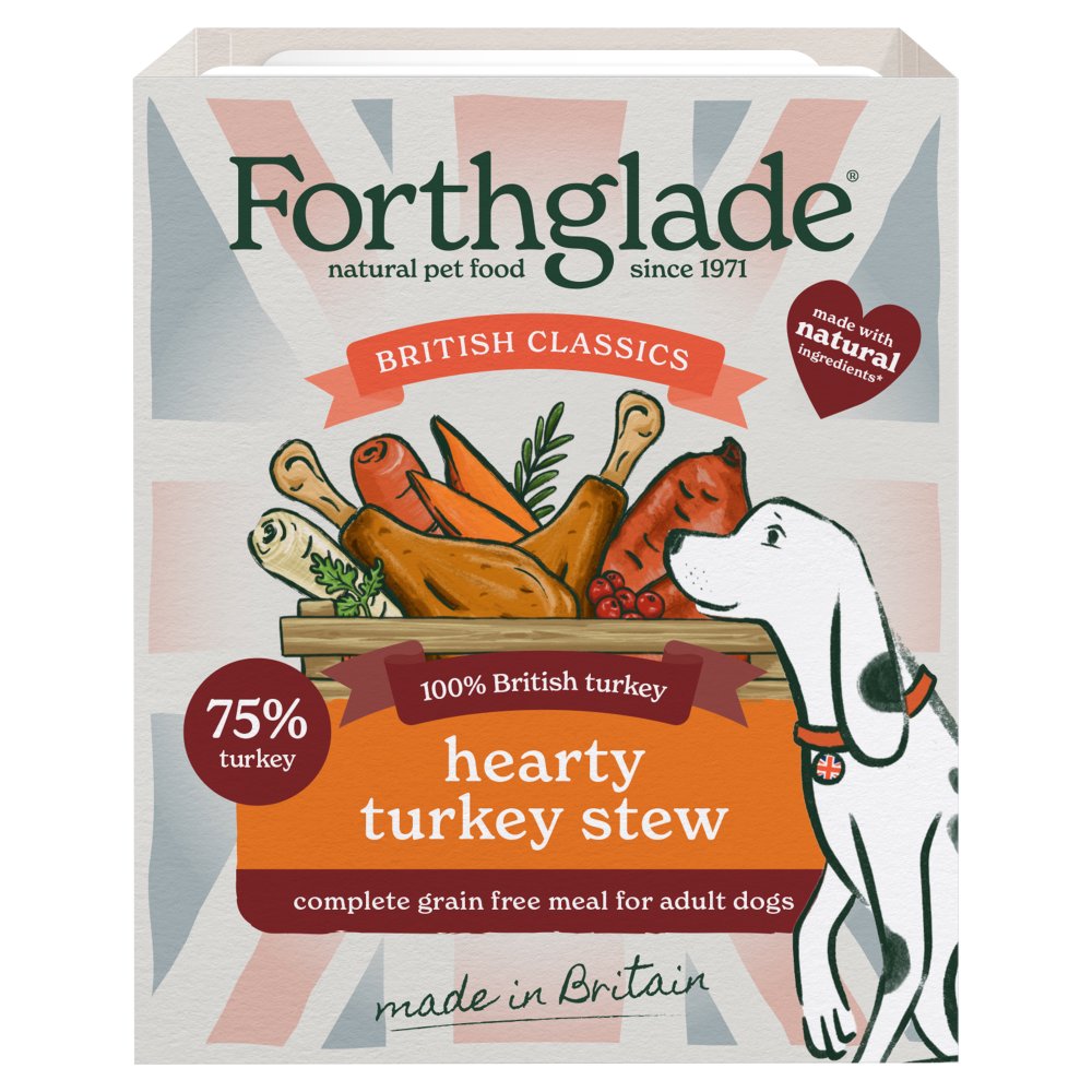 Forthglade British Classics Hearty Turkey Stew Complete Natural Grain Free Adult Wet Dog Food 395g 150g