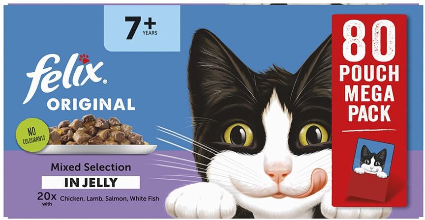 FELIX Original Senior 7+ Mixed Selection in Jelly Cat Food 80x85g (Pack of 1)