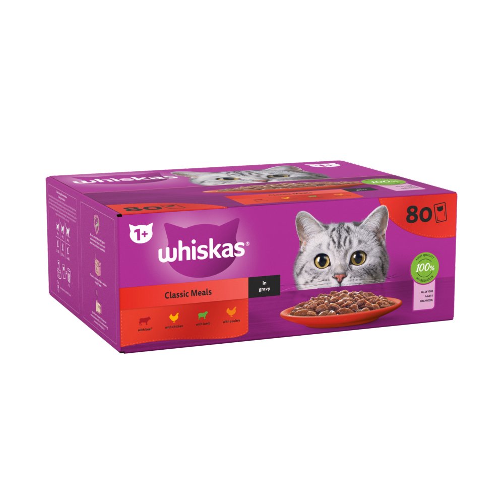 Whiskas Classic Meals Adult Cat Food in Gravy 80 x 85g (Pack of 1)