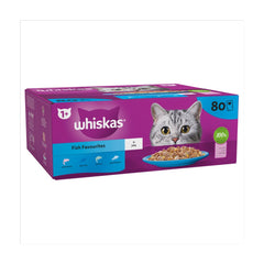 Whiskas 1+ Fish Favourites, Adult Cat Food Pouches in Jelly 80 x 85g (Pack of 1)