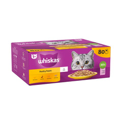 Whiskas 1+ Poultry Feasts, Adult Cat Food Pouches in Jelly 80 x 85g (Pack of 1)