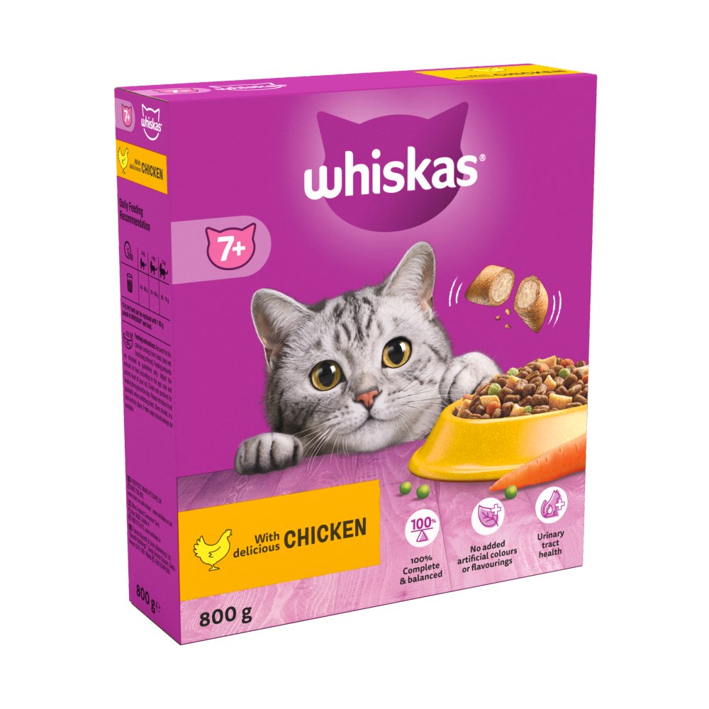 Whiskas 7+ Chicken Adult Dry Cat Food 800g (Pack of 5) - Hungry Tails