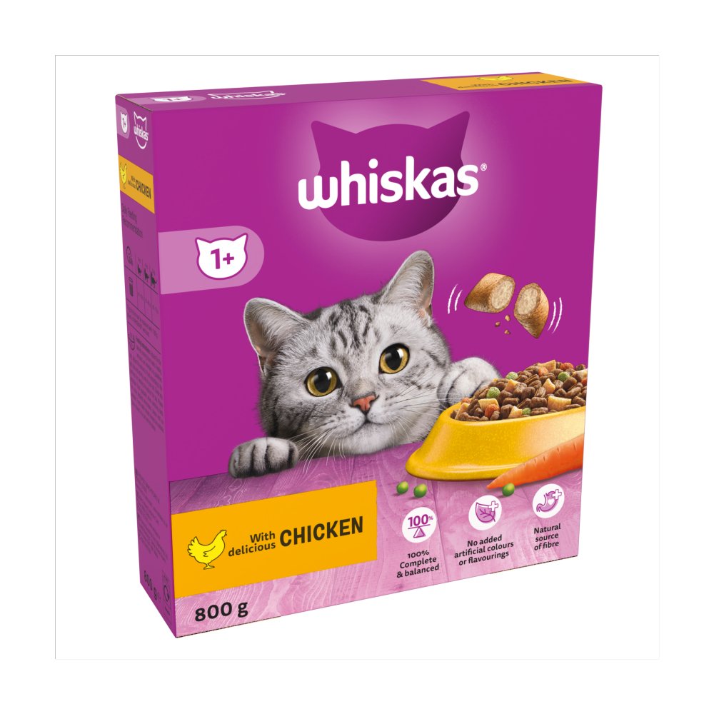 Whiskas 1+ Chicken Adult Dry Cat Food 800g (Pack of 5)