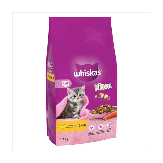 Whiskas Kitten Chicken Dry Cat Food 1.9kg(Pack of 4) - Hungry Tails