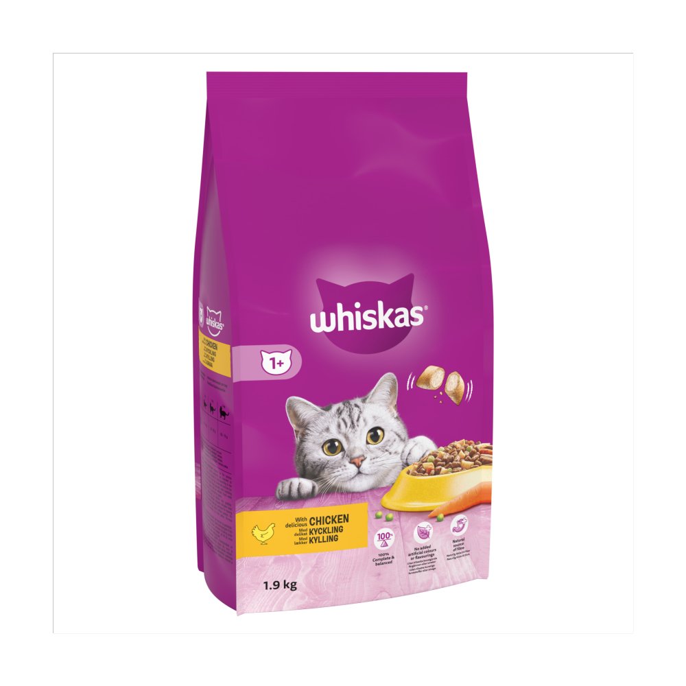 Whiskas 1+ Chicken Adult Dry Cat Food 1.9kg (Pack of 4)