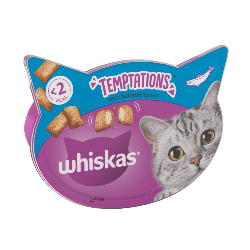 Whiskas Temptations Adult Dry Cat Treats with Salmon Flavour 60g (Pack of 8)