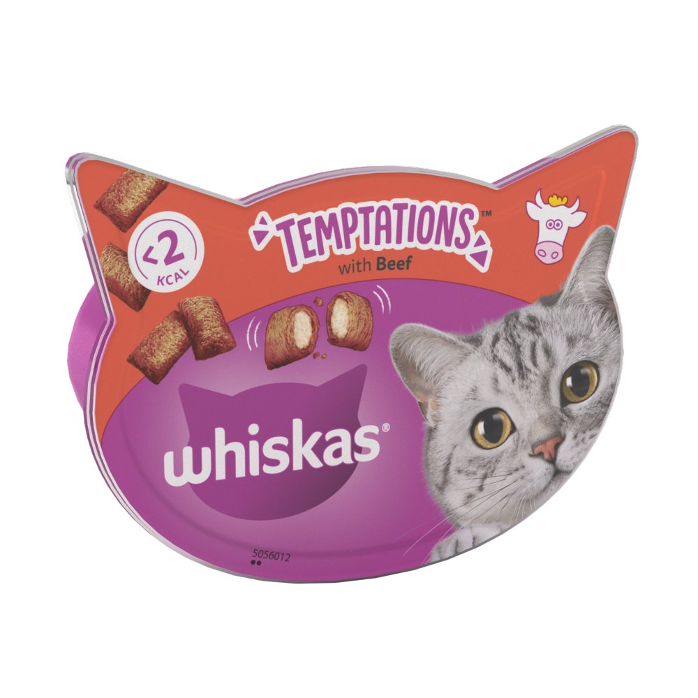 Whiskas Temptations Adult Dry Cat Treats with Beef 60g (Pack of 8)