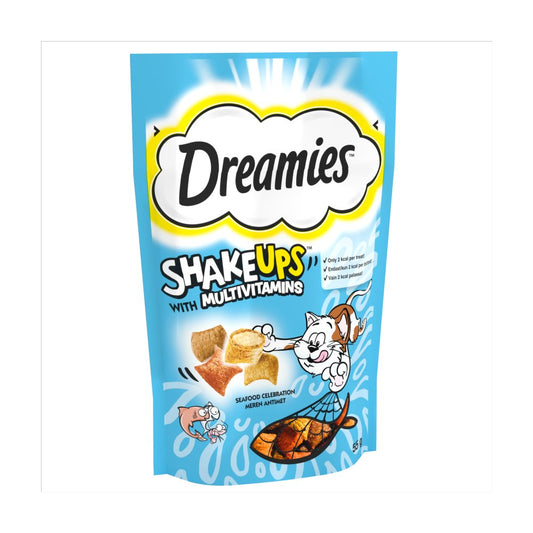 Dreamies Shakeups Multivitamins Seafood Celebration Cat & Kitten Treats 55g (Pack of 8) - Hungry Tails