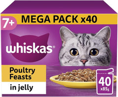 Whiskas 7+ Poultry Feasts Senior Cat Food Pouches in Jelly 12 x 85g (Pack of 4) - Hungry Tails