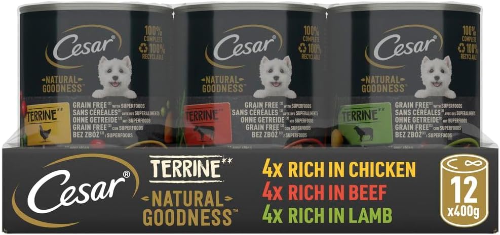 Cesar Natural Goodness Grain Free Wet Dog Food Tin Mixed in Loaf 12 x 400g (Pack of 1)