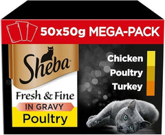 Sheba Fresh & Fine Cat Food Pouches Poultry in Gravy Mega Pack 50 x 50g (Pack of 1)