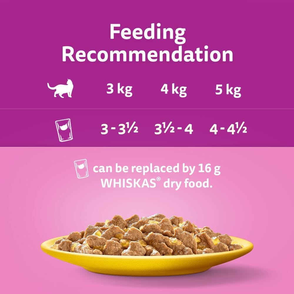 Whiskas 1+ Poultry Feasts, Adult Cat Food Pouches in Jelly 12 x 85g (Pack of 4)