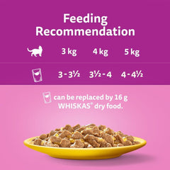 Whiskas 1+ Poultry Feasts, Adult Cat Food Pouches in Jelly 12 x 85g (Pack of 4)