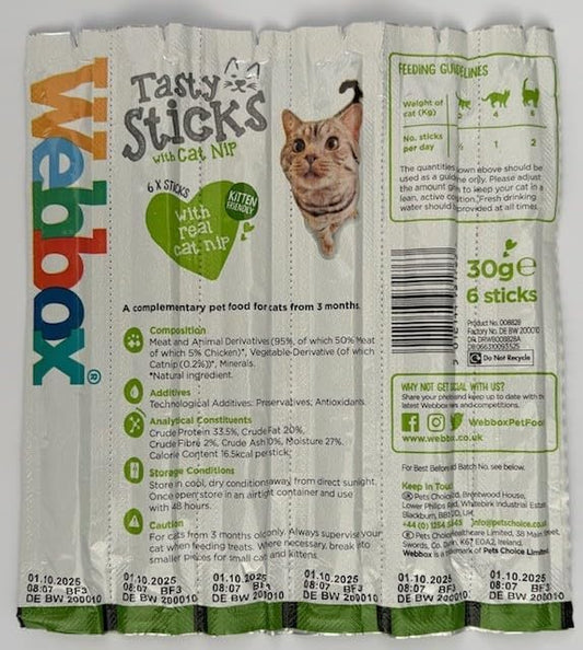 Webbox 6 Tasty Sticks with Cat Nip 30g (Pack of 25)