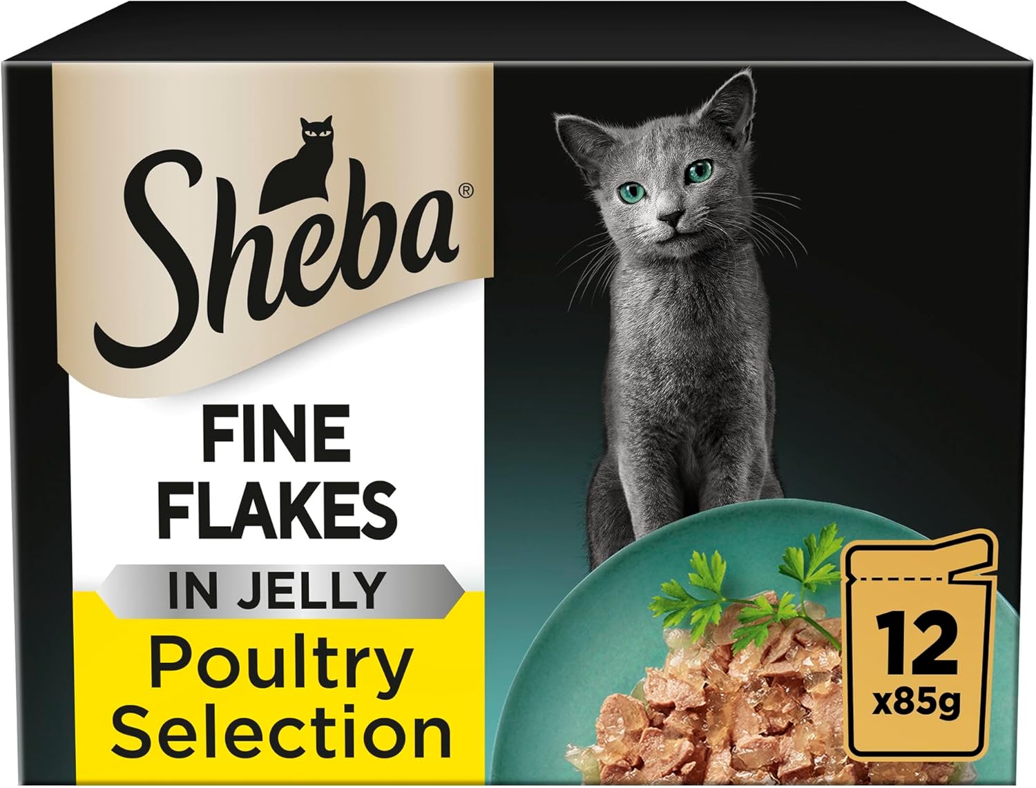 Sheba Fine Flakes Adult Cat Food Pouch Poultry Selection in Jelly 12 x 85g (Pack of 1)