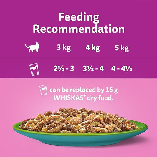 Whiskas 1+ Duo Ocean Delights, Adult Cat Food Pouches in Jelly 12 x 85g (Pack of 1) - Hungry Tails
