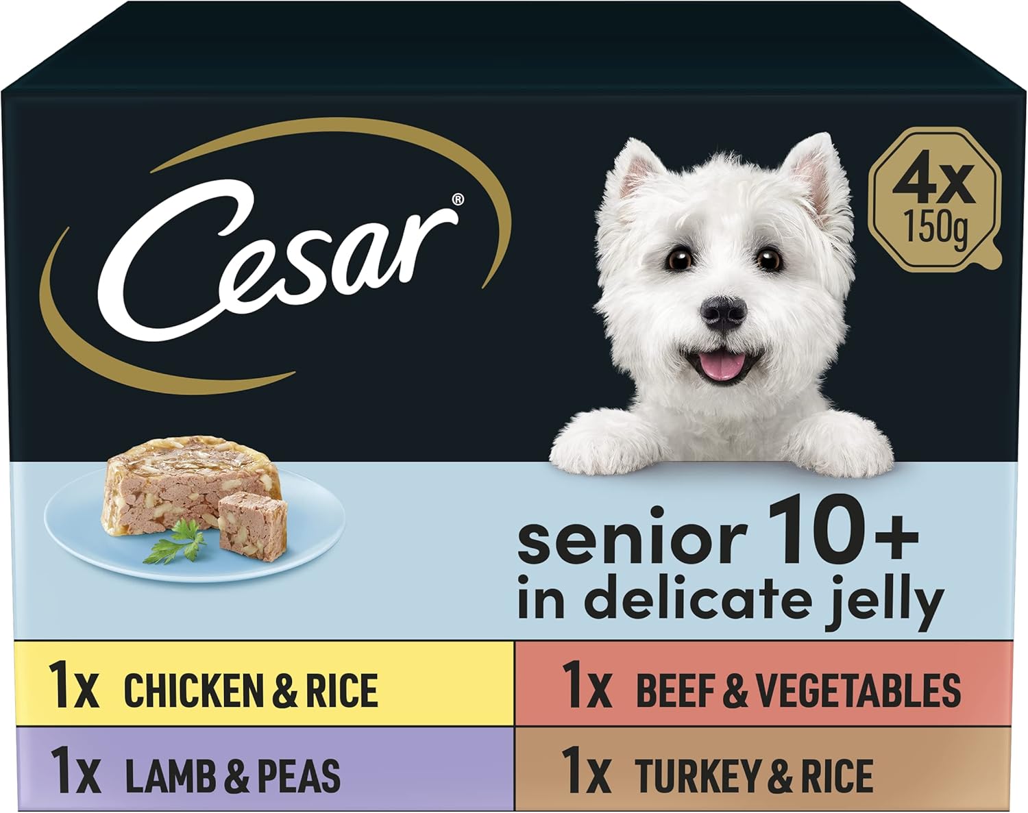 Cesar Senior Dog Food Trays Meat in Delicate Jelly 8 x 150g (Pack of 3)